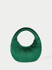 SHECARRY 女款時尚綠色手提包，精緻亮片花朵裝飾，柔軟麂皮圓形包，適用日常使用、購物、度假、約會 - 聖誕綠 - 查看 5