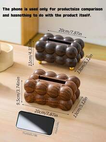1pc Cotton Candy Design Paper Towel Holder Box, Wooden Texture Tissue Box, Multi-Function Storage Box Suitable For Living Room, With Remote Controller Storage Box, Desktop Tissue Box - Multicolor - View 4
