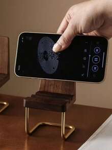 Creative Desktop Decor Wooden Brass Small Chair Solid Wood Phone Stand Walnut Tablet Stand - Brown - View 2