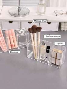 1pc 3‑Compartment Clear Plastic Makeup Brush Holder, Multifunctional Large‑Capacity Organizer For Brushes, Eyebrow Pencils & School Stationery Bathroom Countertop, Christmas Housewarming Birthday Gift, Vanity Decor, Desktop Storage, Cosmetic Display. - Clear - View 4
