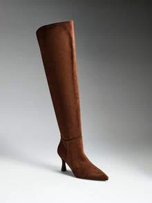 SHUZIA Women's Fashion Vintage Pointed Toe High Heel Over-The-Knee Boots - Coffee Brown - View 3
