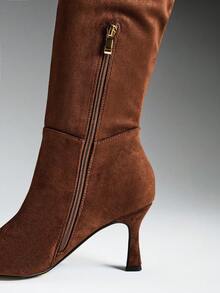 SHUZIA Women's Fashion Vintage Pointed Toe High Heel Over-The-Knee Boots - Coffee Brown - View 4