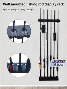 Easy‑Install Black Fishing Rod Wall Mount, High‑Density Foam Holder, Sturdy, Holds 6 Rods. Multi‑Slot Space‑Saving Storage For Various Rods, For Home Garage Outdoor, Beautify Fishing Area - Multicolor - View 1