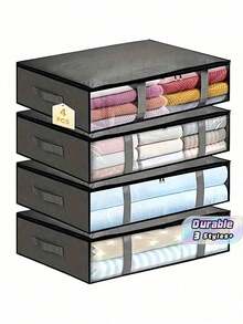 1 Piece / 2 Pieces / 4 Pieces Set. Durable Oxford Cloth, Foldable Zipper, Airtight, Lightweight Handle, Deep Gray Bed-Floor Storage Bag. Multi-Functional Household Storage Box For Closets, Rentals, And Homes. - Grey - View 1
