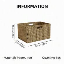 Haus Hana 1pc Handmade Woven Storage Basket, Minimalist Zen-Inspired Solid Color Storage Box, Bohemian Style Organizer For Living Room, Desktop, TV Stand, And Wardrobe - View 10