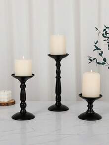 3 Sizes Black Metal Pillar Candle Holders, European Vintage Candlestick Holders, Light Luxury Table Centerpiece Decor For Wedding, Dinner, Home Living Room Decor - multicolor - View 6