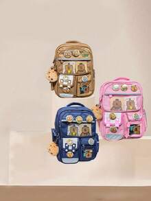 1Pc Fashion Capybara Theme Backpack With Adjustable Shoulder Strap-Durable Nylon Material, Zipper Closure, Polyester Lining, Printed Design-The Perfect Gift For Capybara Lovers, Travel Backpack, Shoulder Bag, Storage Bag - Rectangle - View 8