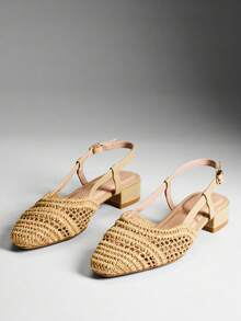 SHEIN VACAZURE Women Elegant Comfortable Braiding PU Block Heel Slingback Pumps - Ginger - View 6