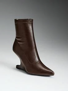 SHEIN SHUZIA Ladies Fashinable Glamorous Point Toe Structral Heel Ankle Booties - Coffee Brown - View 7
