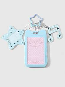 ROMWE Kawaii 1 Fresh And Creative Personality Blue Fine Sparkling Stars, Note Letters Bear Ears Acrylic Campus Card, Student ID Card Cover DIY Keychain Bag Pendant - Blue-25 - View 7