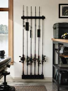 Easy‑Install Black Fishing Rod Wall Mount, High‑Density Foam Holder, Sturdy, Holds 6 Rods. Multi‑Slot Space‑Saving Storage For Various Rods, For Home Garage Outdoor, Beautify Fishing Area - Multicolor - View 6