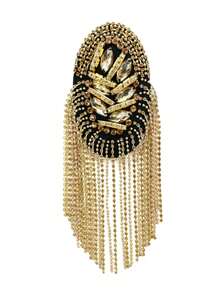 Rhinestone Shoulder Tassel Shoulder Red And Golden Link Chain Epaulet Retro Shoulder Badge Punk Epaulette Shoulder Brooch Pin For Men And Women Cloth Uniform Accessories - multicolor - View 9