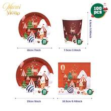 Muroi Mono 25/100件一次性派對用品，包含一次性紙盤、餐巾紙、杯子，適用於甜點服務、派對裝飾、各種活動與聚會，包含聖誕節 - 款式5 - 查看 7