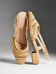 SHEIN VACAZURE Women Elegant Comfortable Braiding PU Block Heel Slingback Pumps - Ginger - View 1