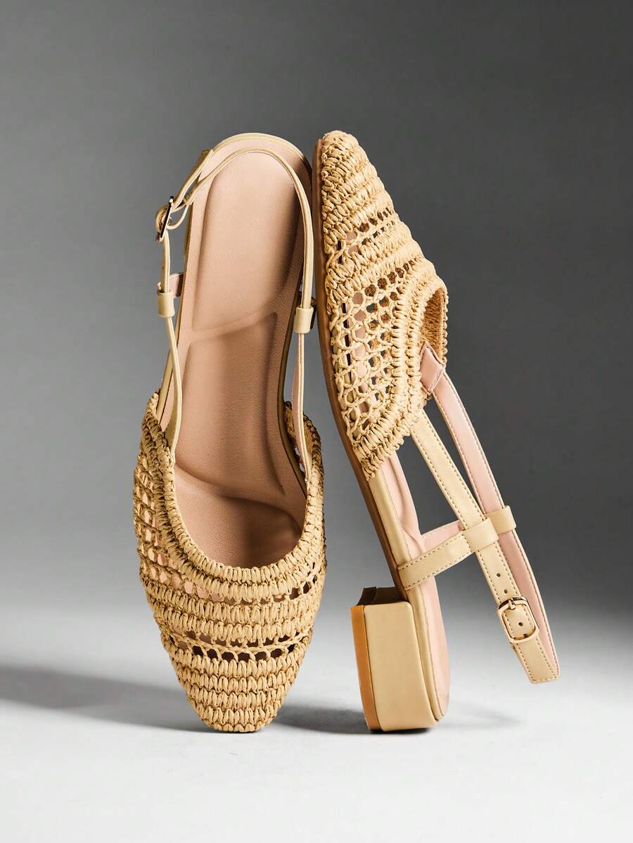 SHEIN VACAZURE Women Elegant Comfortable Braiding PU Block Heel Slingback Pumps - Ginger - View 1