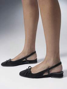SHEIN Solezae 女款優雅蝴蝶結仿麂皮後扣低跟尖頭高跟鞋 - 黑色 - 查看 3
