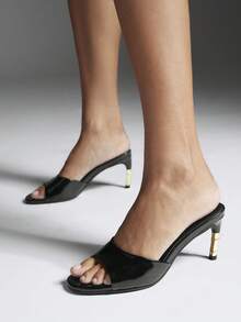 SHEIN SHUZIA Women's Minimalist Metal Heel Slip-On Sandals - Black - View 4