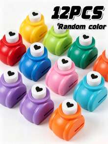 2/6/12PCS Mini Embossing Hole Punch Set, Mixed Color, Creative Portable Paper Cutting And Embossing Tools, Suitable For DIY Scrapbooking, Cards And Journal Decoration, Back To School, Stationery - love - View 8