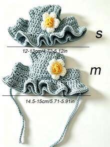 1Pc Hand Crochet Pet Orchid Flower Hat, Knitted Pink Floral Warm Headwear, Autumn Winter Warm Pet Hat For Dogs And Cats - Multicolor - View 3