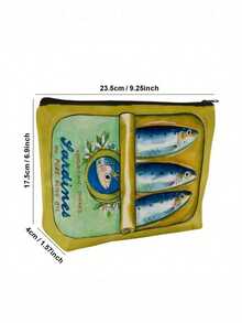 1PC Yellow Sardine Mini Zip Pouch Unique Retro Pencil Case With Zipper Portable Cute Stationery Organizer For School Office Gift - Multicolor - View 9