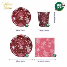 Muroi Mono 25/100件一次性派對用品，包含一次性紙盤、餐巾紙、杯子，適用於甜點服務、派對裝飾、各種活動與聚會，包含聖誕節 - 款式1 - 查看 7