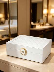 1Pc Large-Capacity 3-Tier PU Leather Lockable Jewelry Box, Soft Lining Anti-Scratch Portable Drawer Organizer For Rings, Earrings, Necklaces & Watches, Elegant Vanity Storage Case, Ideal For Home Dresser, Holiday, Wedding & Housewarming Gift Supplies - multicolor - View 7