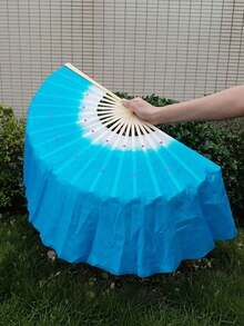 Short Chinese Belly Dance Fan, Bamboo Frame Artificial Silk Fan Veil, Dance Prop For Performance, Party, Show, Decoration & Craft Gift - Multicolor - View 5