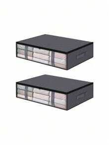 1 Piece / 2 Pieces / 4 Pieces Set. Durable Oxford Cloth, Foldable Zipper, Airtight, Lightweight Handle, Deep Gray Bed-Floor Storage Bag. Multi-Functional Household Storage Box For Closets, Rentals, And Homes. - Grey - View 2