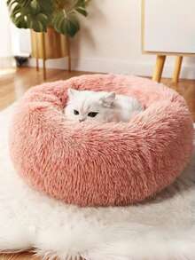 Donut Round Plush Pet Nest, Soft And Warm To Comfort The Cat And Dog Kennel, Non-Slip Bottom Washable, Suitable For Small And Medium Pets - Pink - View 5