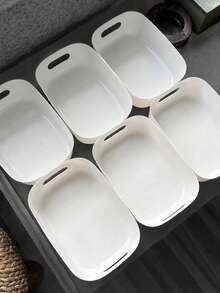 6pcs Multi‑Purpose Plastic Storage Box Set, For Cosmetics, Snacks & Sundries, For Kitchen, Bathroom, Dorm, Apartment & Bedroom, Home Organizer, Christmas Housewarming Birthday Gift - White - View 3