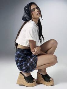 SHEIN Solezae 女款厚底楔形一腳蹬涼鞋，露趾鉚釘鞋面軟木楔跟穆勒鞋，休閒度假鞋 - 黑色 - 查看 5