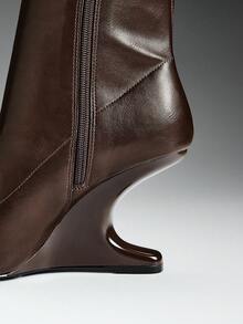 SHEIN SHUZIA Ladies Fashinable Glamorous Point Toe Structral Heel Ankle Booties - Coffee Brown - View 9