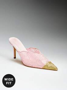 SHUZIA #أحذية نسائية ذات تصميم واسع الملائمة، أنيقة وجذابة للحفلات، ذات أصابع حادة وكعب إبرة مزينة بالدانتيل - وردي - مشاهدة 6