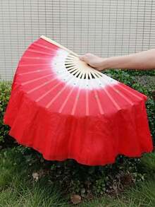 Short Chinese Belly Dance Fan, Bamboo Frame Artificial Silk Fan Veil, Dance Prop For Performance, Party, Show, Decoration & Craft Gift - Multicolor - View 6