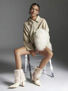 SHUZIA Women's Glamorous Foldable Faux Fur Lining Sexy Knee-High Block Heel Boots - White - View 5
