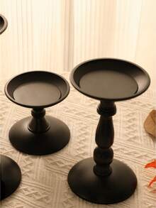 3 Sizes Black Metal Pillar Candle Holders, European Vintage Candlestick Holders, Light Luxury Table Centerpiece Decor For Wedding, Dinner, Home Living Room Decor - multicolor - View 11