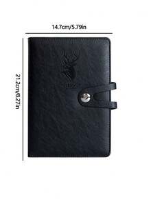1Pc Deer Embossed PU Leather Notebook, Snap Button Closure Business Journal, Office School Writing Diary Notepad, Christmas Xmas Small Gift - black - View 3