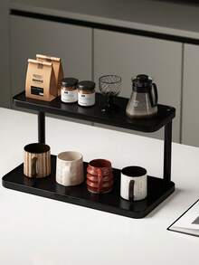 1pc Water Cup Storage Rack Household Living Room Desktop Storage Rack Table Top Workstation Cup Rack Black Advanced Sense Cup Placement Rack - Midnight Black - View 2