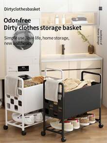 Dirty Clothes Basket/Home Use With Wheels, Movable Bedroom Dirty Clothes Cart/Storage Rack, Bathroom/Shower, Laundry Storage Bin - View 2