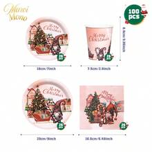 Muroi Mono 25/100件一次性派對用品，包含一次性紙盤、餐巾紙、杯子，適用於甜點服務、派對裝飾、各種活動與聚會，包含聖誕節 - 款式6 - 查看 7