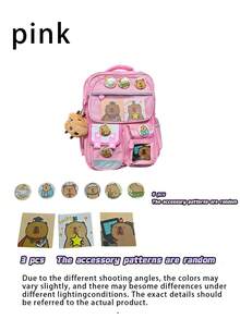 1Pc Fashion Capybara Theme Backpack With Adjustable Shoulder Strap-Durable Nylon Material, Zipper Closure, Polyester Lining, Printed Design-The Perfect Gift For Capybara Lovers, Travel Backpack, Shoulder Bag, Storage Bag - Rectangle - View 4