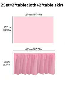 1 Set Rectangular Tablecloth & Table Skirt, PEVA Waterproof Anti-Oil Anti-Stain Decorative Set For Wedding Party, Birthday, Thanksgiving, Christmas, New Year Party, Christmas - Pink - View 9