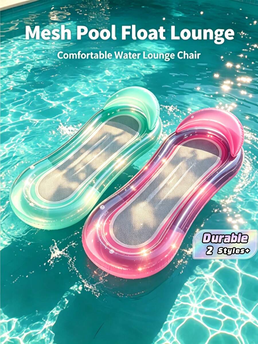 Gradient Transparent Mesh Inflatable Water Hammock Float With Pillow, PVC Floating Lounge Raft, Summer Beach Pool Party Inflatable Swimming Seat For Adults - Solid Color Gradient - View 1