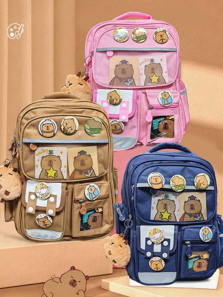 1 Buah Tas Ransel Bertema Capybara dengan Tali Bahu yang Dapat Diatur - Bahan Nilon Tahan Lama, Penutup Resleting, Lapisan Poliester, Desain Cetak - Hadiah Sempurna untuk Pecinta Capybara, Tas Ransel Perjalanan, Tas Bahu, Tas Penyimpanan - Rectangle - View 7