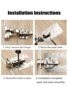 Stainless Steel Hinge Repair Plate, Wardrobe Cabinet Door Hinge Fixing Mounting Bracket For Installation And Reinforcement - Silver - View 4