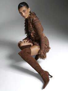 SHUZIA Women's Fashion Vintage Pointed Toe High Heel Over-The-Knee Boots - Coffee Brown - View 1