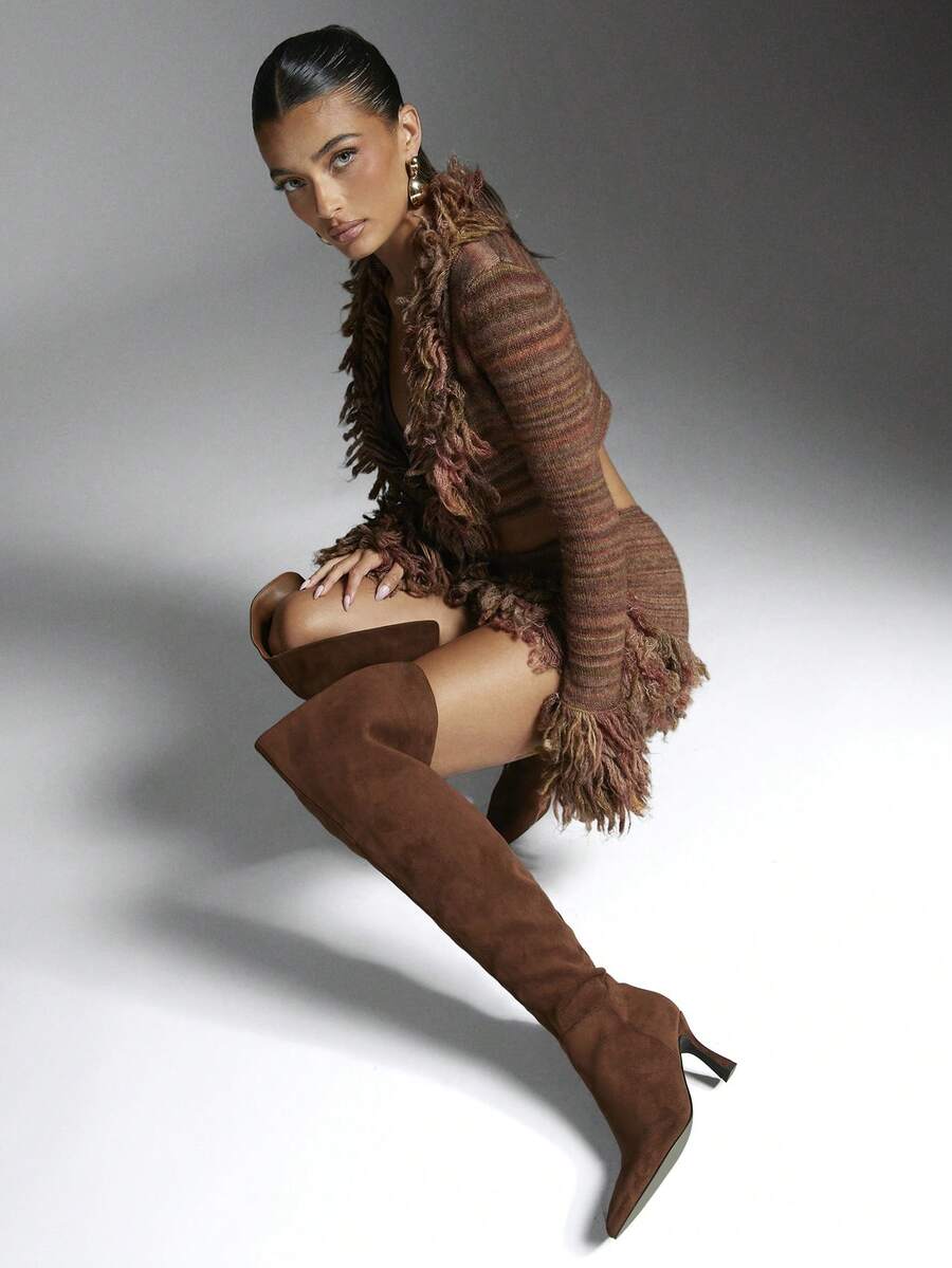 SHUZIA Women's Fashion Vintage Pointed Toe High Heel Over-The-Knee Boots - Coffee Brown - View 1
