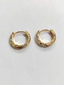 NobleVue One Pair Golden Crystal Hoop Earring Jewelry For Women - Gold - View 5