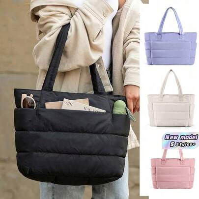 New Women's Quilted Handbag, Multi-Compartment Organizer Bag With Cup Holder And Laptop Sleeve, Ideal Daily Commute And Travel Essential, Valentine's Day Gift For Women
