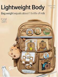 1Pc Fashion Capybara Theme Backpack With Adjustable Shoulder Strap-Durable Nylon Material, Zipper Closure, Polyester Lining, Printed Design-The Perfect Gift For Capybara Lovers, Travel Backpack, Shoulder Bag, Storage Bag - Rectangle - View 2